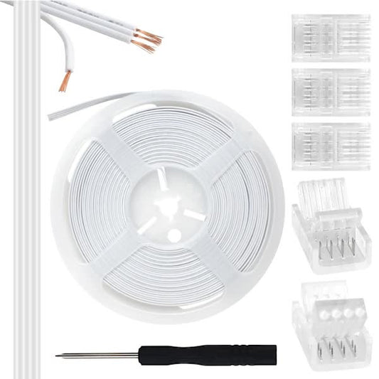 10mm RGB LED Strip Connector Kit 5-Pack with 10m Cable, Compatible with 5050 2835 LED Strip Lights, Includes Screwdriver