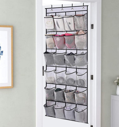 Over the Door Shoe Storage Organizer with 24 Large Mesh Pockets White - Image 2