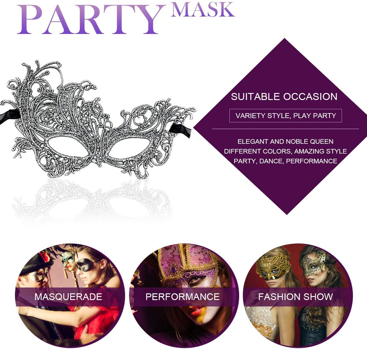 Venetian Masquerade Mask for Women Elegant Lace Halloween Mardi Gras Party Gold Silver Black - Image 2