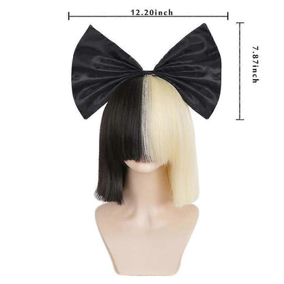 Ombre Straight SIA Cosplay Wig with Bangs and Black Bow 14 Inch Synthetic Hair for Women - Image 4