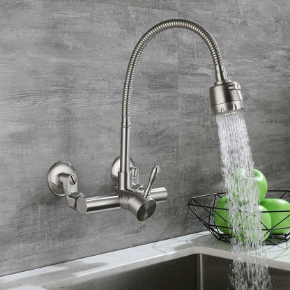 Wall Mounted Kitchen Faucet, Food Grade 304 Stainless Steel Material, 360° Rotatable Wall Mounted Kitchen Faucet 12CM-18CM Mounting Hole - Image 3
