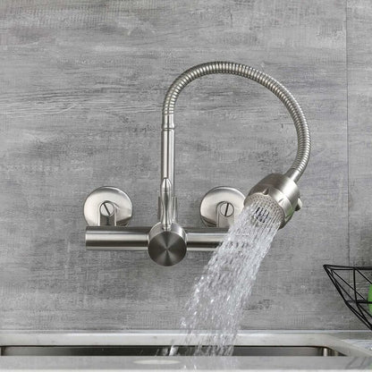 Wall Mounted Kitchen Faucet, Food Grade 304 Stainless Steel Material, 360° Rotatable Wall Mounted Kitchen Faucet 12CM-18CM Mounting Hole - Image 4