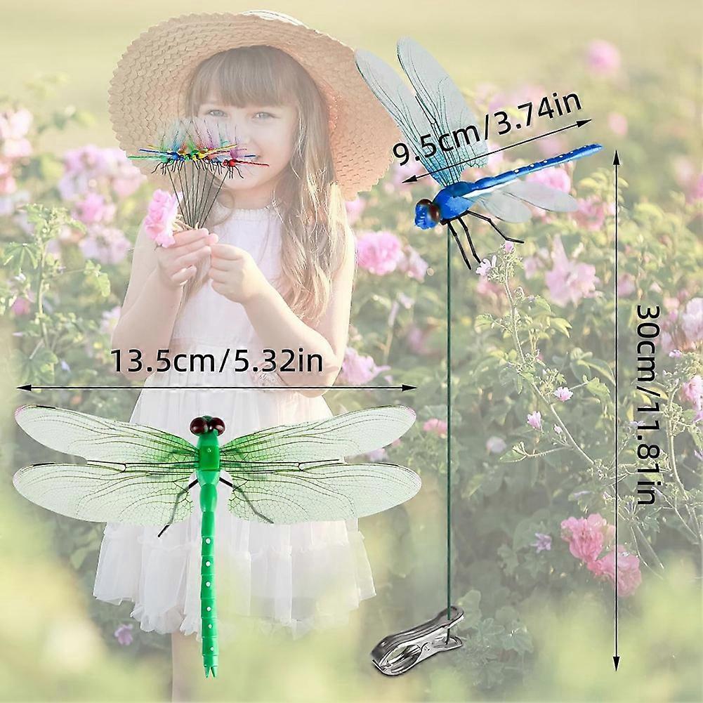 12pcs 3D Artificial Dragonfly Clips for Outdoor Garden Decor Gardening - Image 2