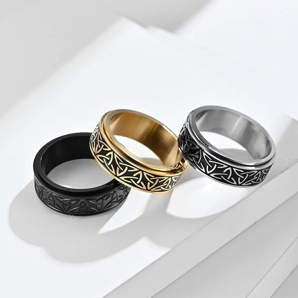 Nordic Norwegian Viking Triangle Knot Rotatable Titanium Steel Ring for Men and Women Relaxing Finger Ring Hand Forged - Image 5