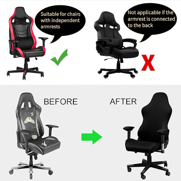 [QD] Gaming chair cover, with armrests, black stretchy chair cover, washable, for gaming chair, computer chair, swivel chair - Image 3