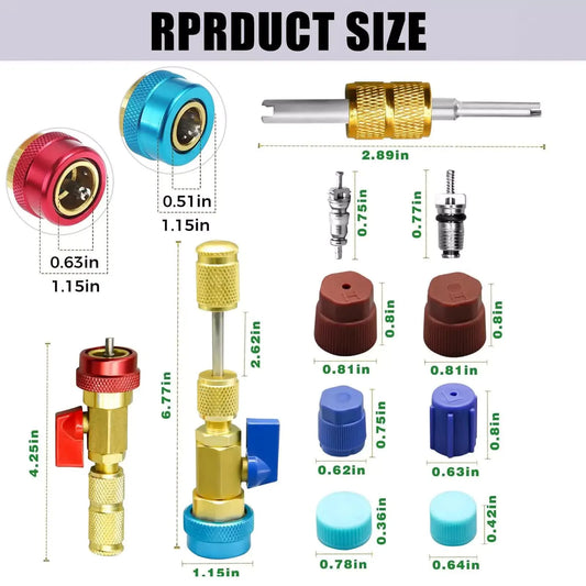 Professional Car AC Repair Kit with Quick Release for R134A Systems, Schrader Valve Core Removal Tool Compatible with High and Low Pressure - Image 3