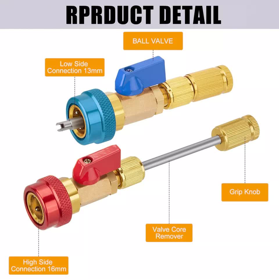 Professional Car AC Repair Kit with Quick Release for R134A Systems, Schrader Valve Core Removal Tool Compatible with High and Low Pressure - Image 4