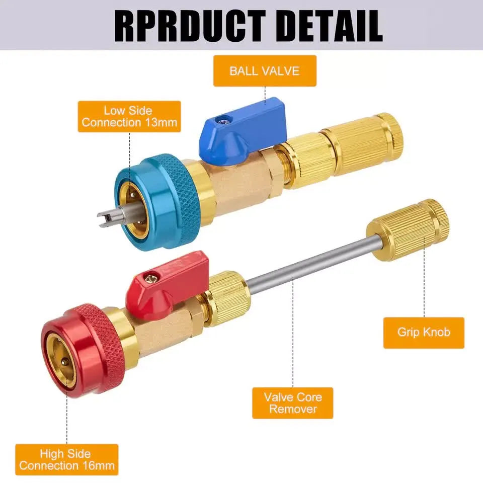 Professional Car AC Repair Kit with Quick Release for R134A Systems, Schrader Valve Core Removal Tool Compatible with High and Low Pressure - Image 4