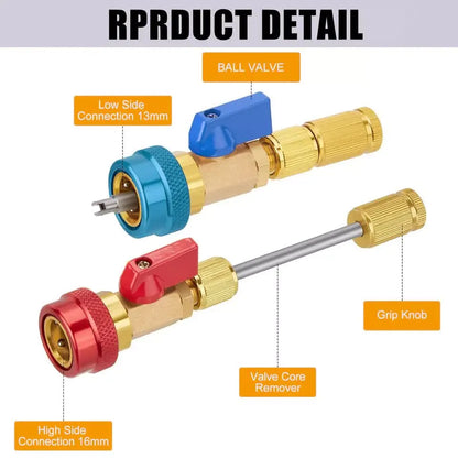 Professional Car AC Repair Kit with Quick Release for R134A Systems, Schrader Valve Core Removal Tool Compatible with High and Low Pressure - Image 4