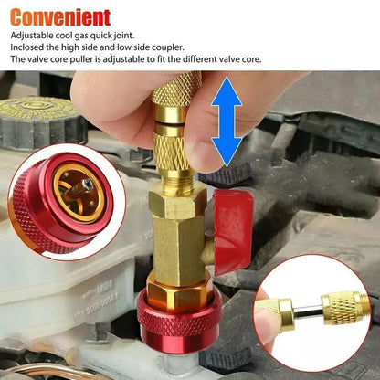 Professional Car AC Repair Kit with Quick Release for R134A Systems, Schrader Valve Core Removal Tool Compatible with High and Low Pressure - Image 5
