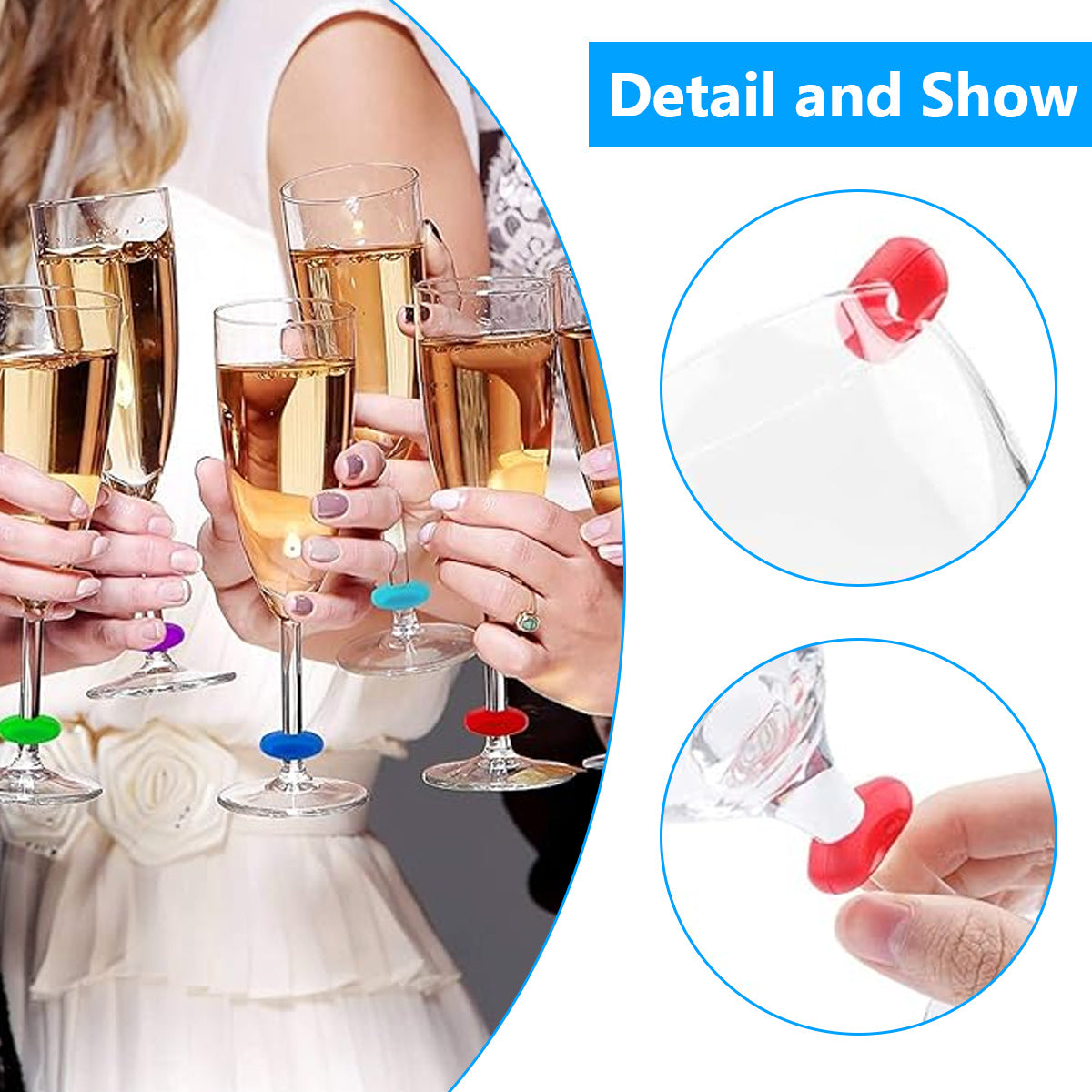 Glass Markers 60 pcs Silicone Reusable Compatible with Wine Glasses - Image 4