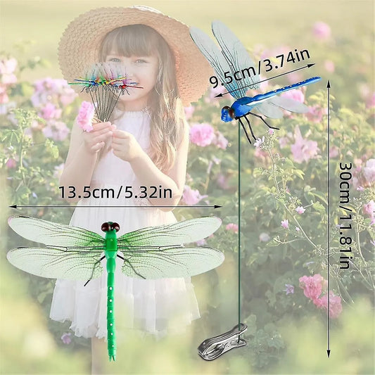 12pcs Artificial 3D Dragonfly Clips for Outdoor Garden Decor, Gardening - Image 2