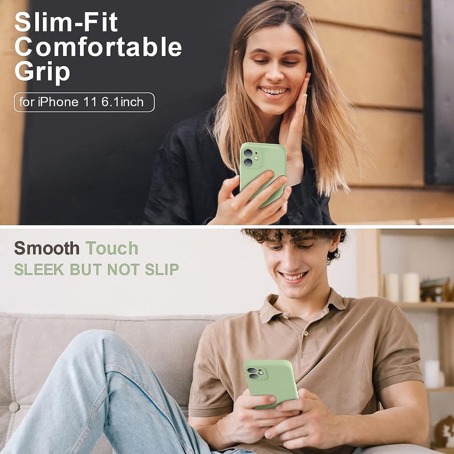 iPhone 11 Case 6.1 Inch Liquid Silicone Square Edges Camera Protection Soft Anti-Scratch Microfiber Lining Matcha Green Upgraded - Image 2