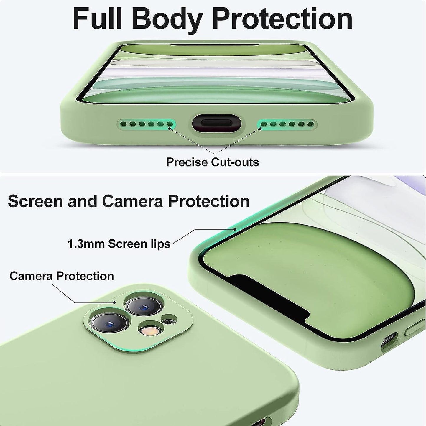 iPhone 11 Case 6.1 Inch Liquid Silicone Square Edges Camera Protection Soft Anti-Scratch Microfiber Lining Matcha Green Upgraded - Image 3
