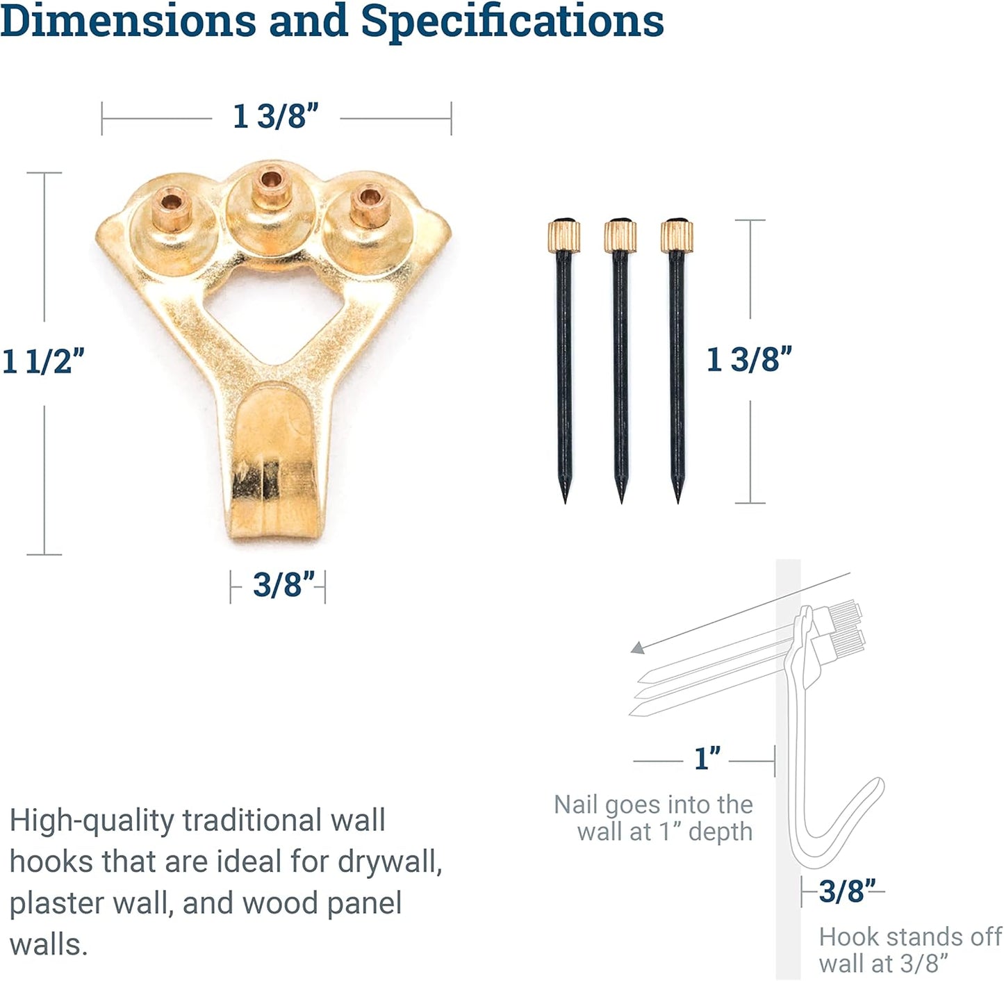 Heavy Duty Picture Hooks Hold 45 kg 10 Pack with Nails Compatible with Drywall for Mirrors - Image 3