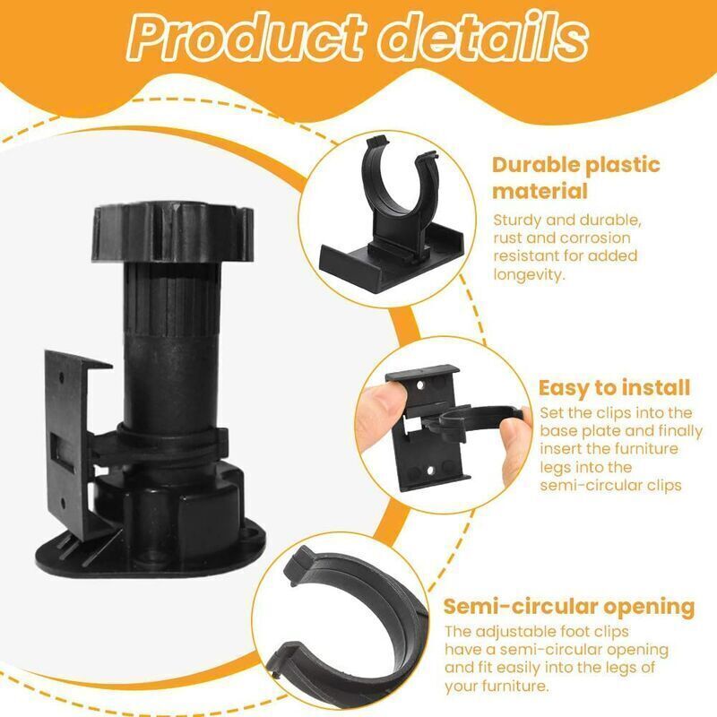 DEBUNS Furniture Foot Fixing Clamp, 20 Pcs 28mm to 32mm Screwable Plinth Clamp with 40 Screws for Kitchen Kick Plate - Image 3