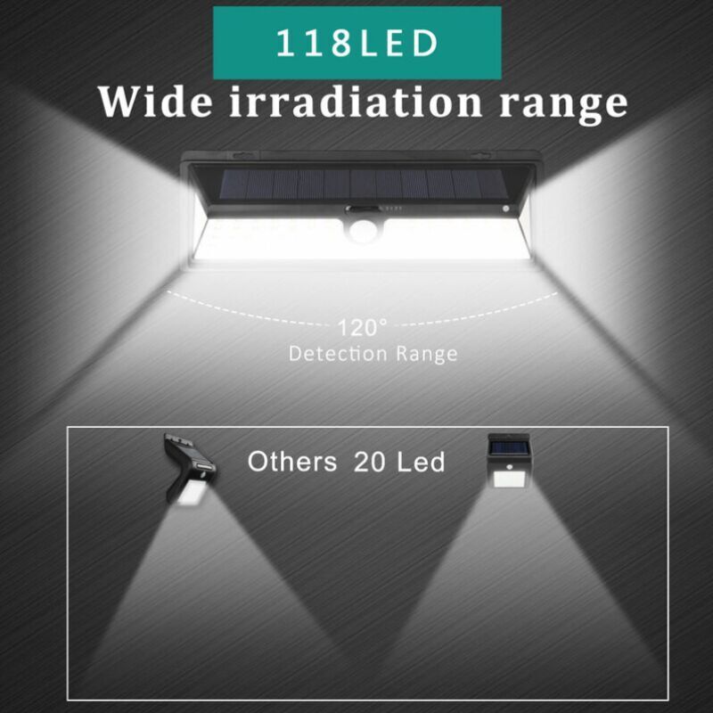 Solar Wall Light - 118 LED Solar Lamp 1000 Lumen Wall Light PIR Motion Sensor IP65 Waterproof Outdoor Garden..DEBUNS - Image 4