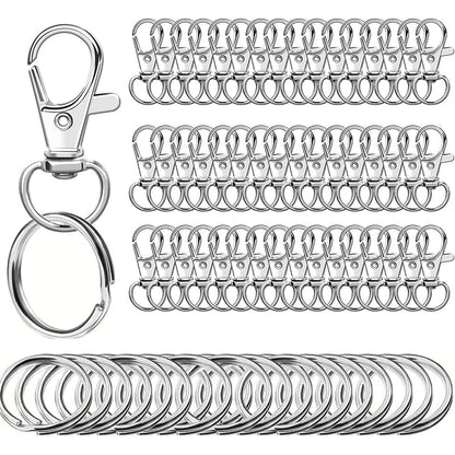 Small Stainless Steel Keychains, 100pcs Carabiner Keychains, DIY, DIY Ring, Button Lock, (Silver)