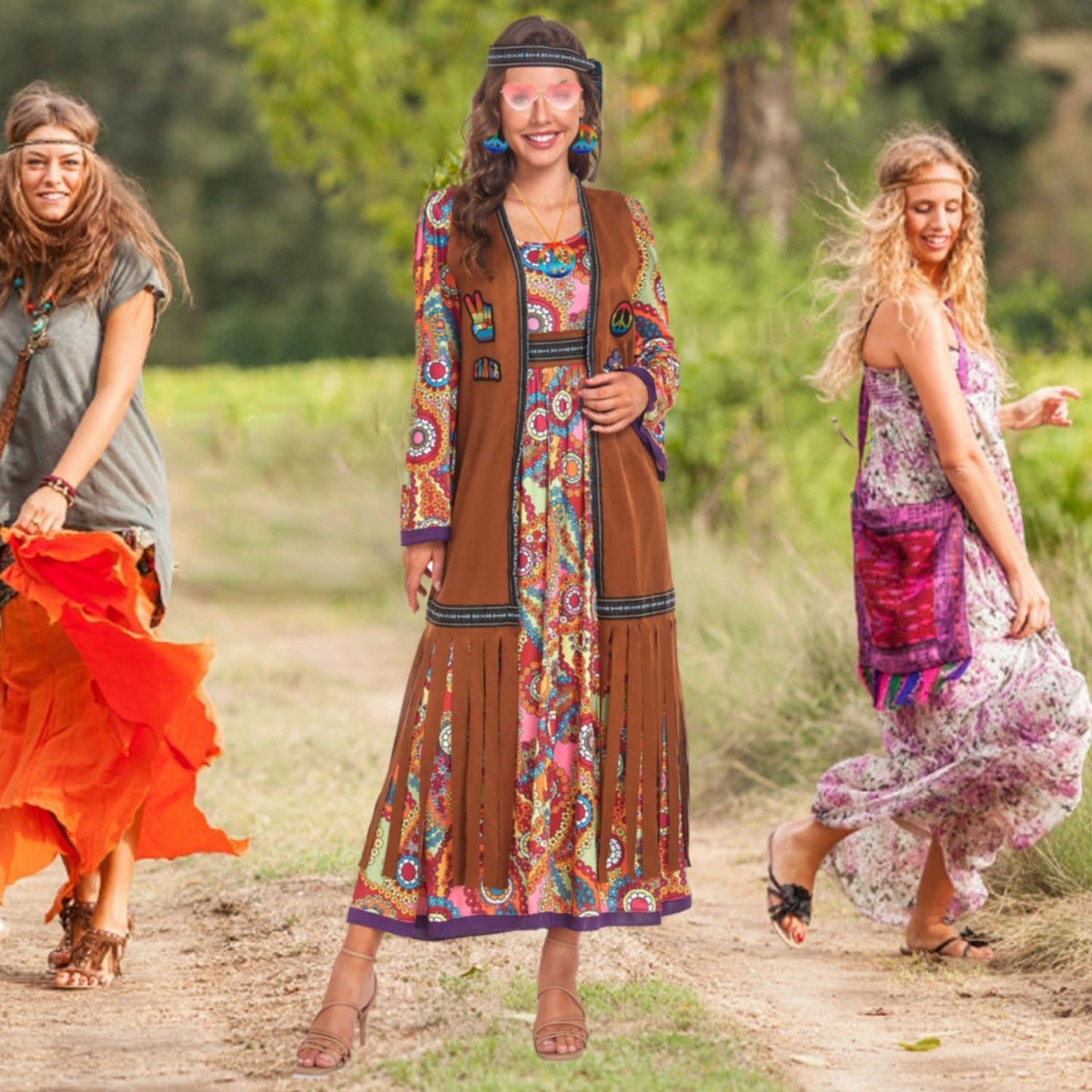 60s costume women, hippie women's dress set, 70s disco halloween outfits, hippie clothing women's costume, 60s clothing accessories L - Image 7