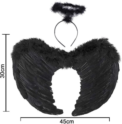 Black Angel Wings Costume - 45cm, with Halo, Compatible with Women Girls Fallen Feather Wings - Image 2