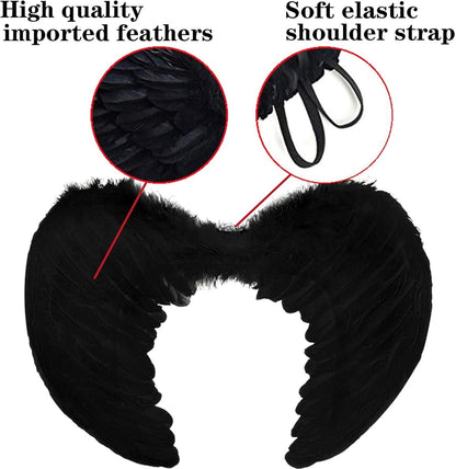 Black Angel Wings Costume - 45cm, with Halo, Compatible with Women Girls Fallen Feather Wings - Image 3