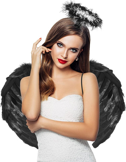 Black Angel Wings Costume - 45cm, with Halo, Compatible with Women Girls Fallen Feather Wings - Image 7