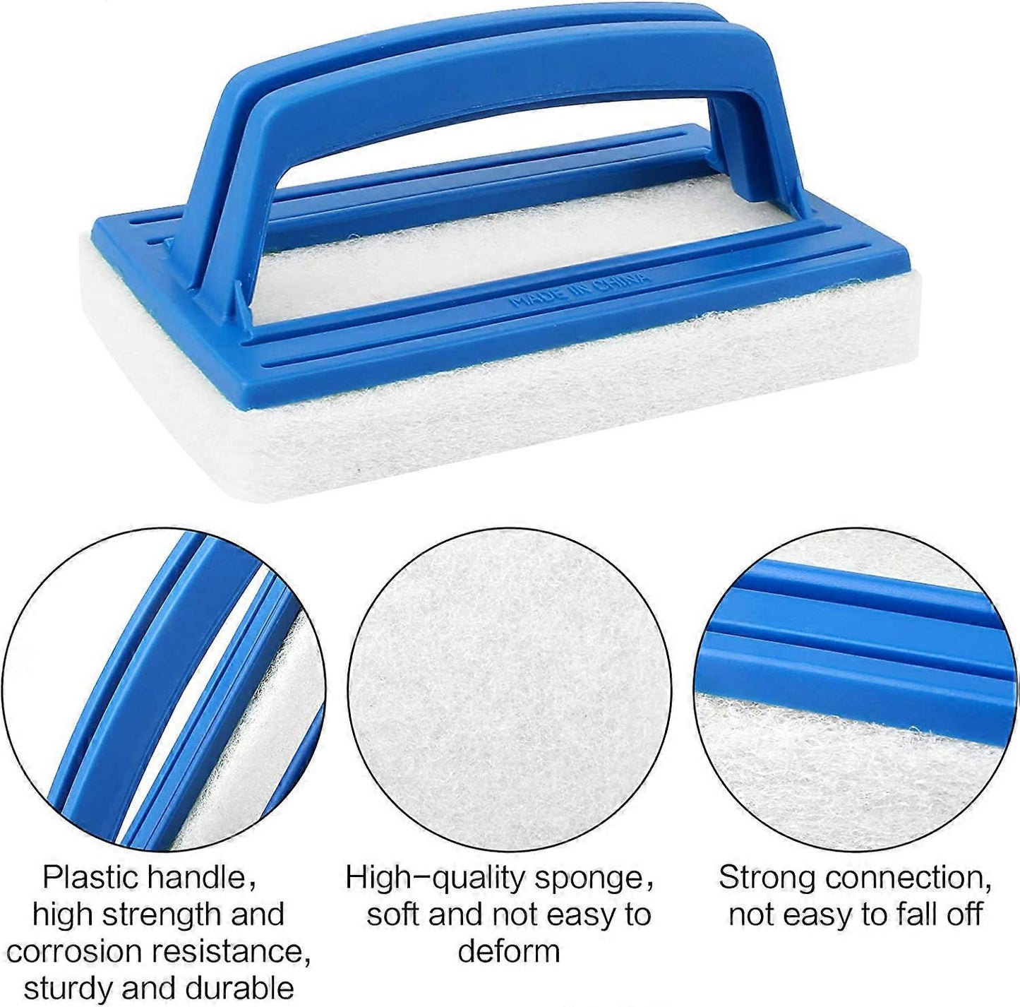Pool Wall Brush, Sponge Pool Scrubbing Brush, 2-Piece Set, White, with Handle for Hot Tub and Pool Cleaning - Image 3