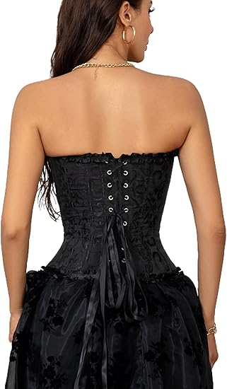 Black Lace Waist Push Up Corset Top Bustier Bodysuit Shapewear for Women - Image 5