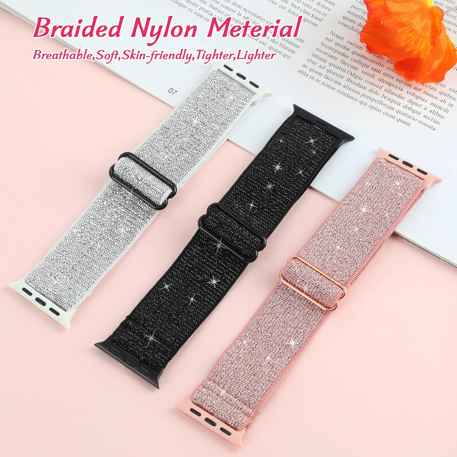 Stretchy Nylon Compatible with Apple Watch Bands 38mm 40mm 41mm Adjustable Solo Loop Sport Band for Women Men 3-Pack - Image 2