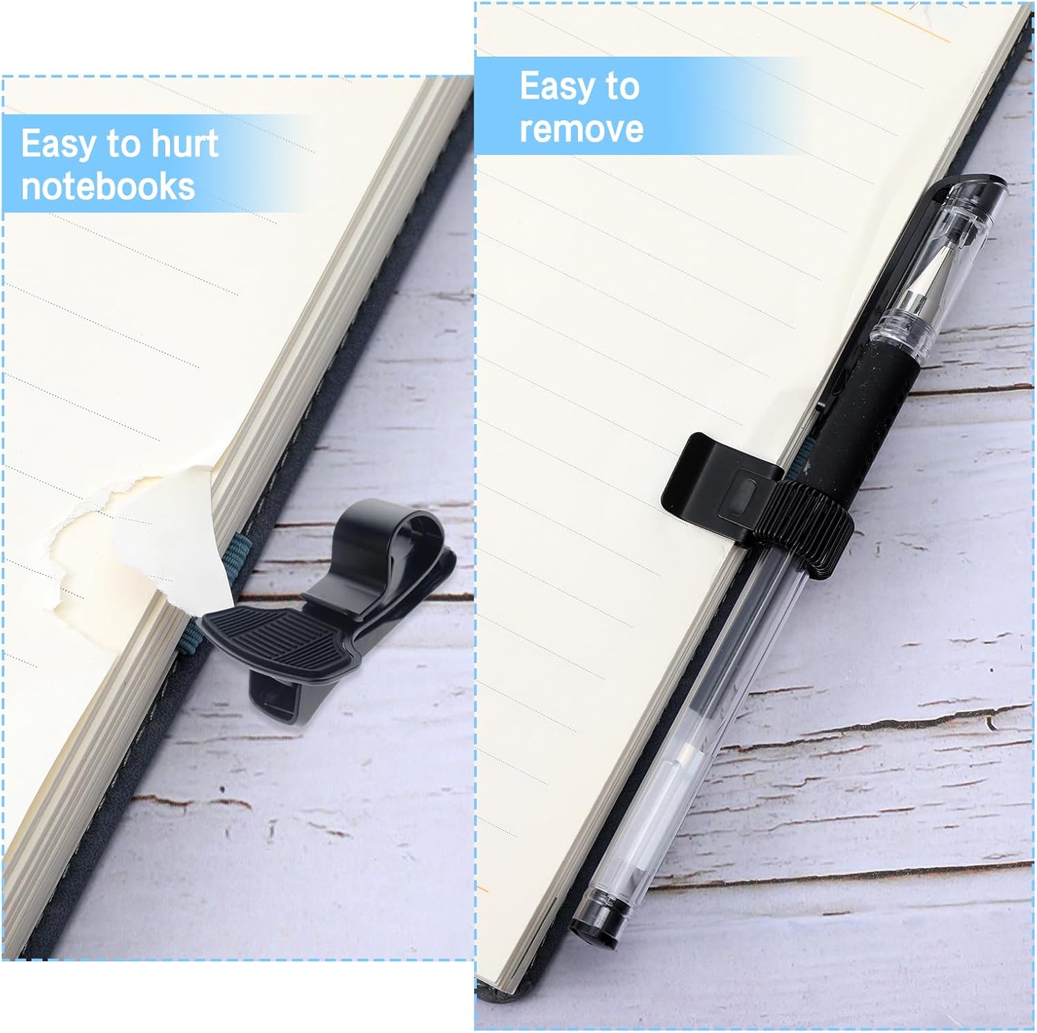 5Pcs Pen Loop Holder, Black Pen Clip Board Holders, Metal Pen Holder Clips with Adjustable Spring Loop, Pen Pencil Holder Organizer, for Notebook and Clipboard in Home, Office, Pocket - Image 4