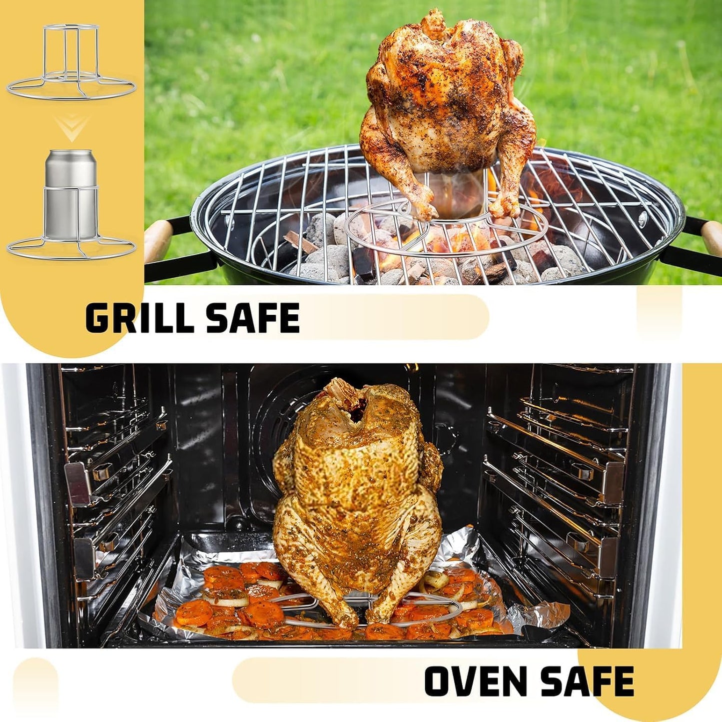 2-Pack Beer Can Chicken Holder for Grill Smoker Oven, Vertical Stainless Steel Beer Butt Chicken Stand for Whole Chicken Roaster, Food Grade & Non-Toxic Rack for Tender and Juicy Chicken - Image 4