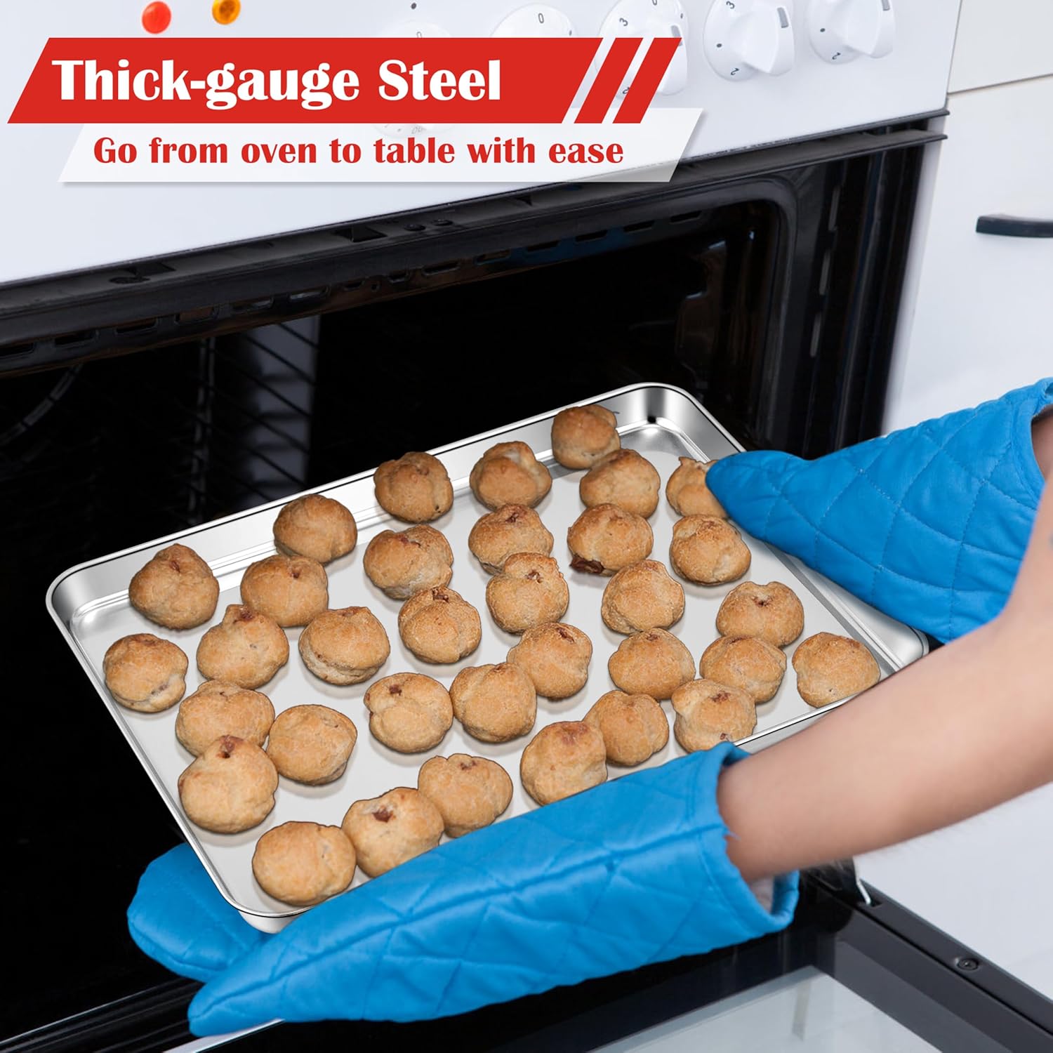 Cookie Sheet for Baking, 18”x13” Stainless Steel Baking Sheet Pan for Oven, Large Non Toxic Metal Baking Tray for Cake Cookies, Healthy & Rust Free, Mirror Finish & Dishwasher Safe, 1 Pack - Image 3