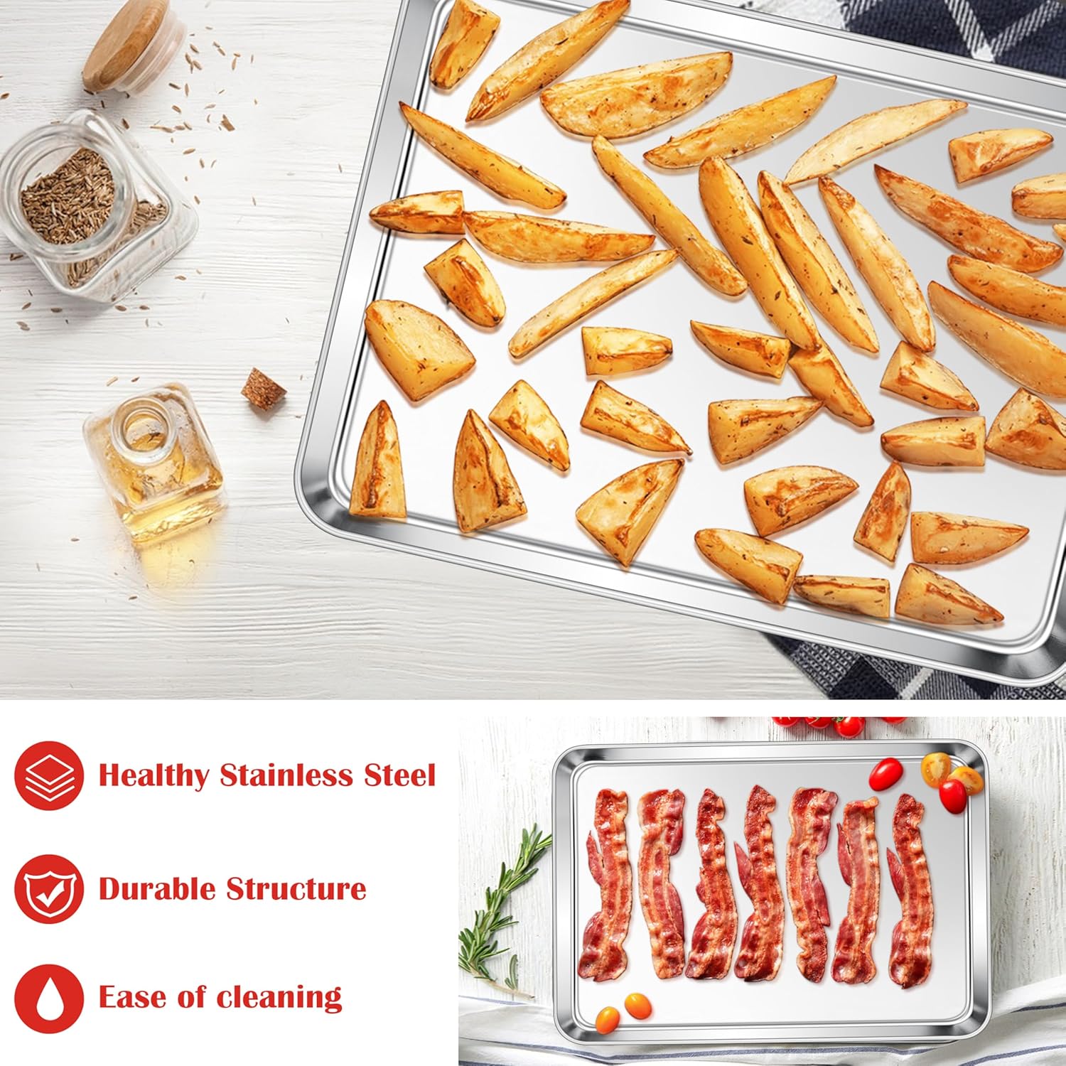 Cookie Sheet for Baking, 18”x13” Stainless Steel Baking Sheet Pan for Oven, Large Non Toxic Metal Baking Tray for Cake Cookies, Healthy & Rust Free, Mirror Finish & Dishwasher Safe, 1 Pack - Image 4