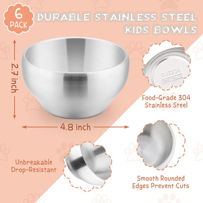 Stainless Steel Bowls for Kids-6 Pack, 12OZ Double Walled Baby Toddler Bowls for Baby Food/Cereal/Snack, 18/10 Non-Toxic Metal & Unbreakable, Dishwasher Safe - Image 2
