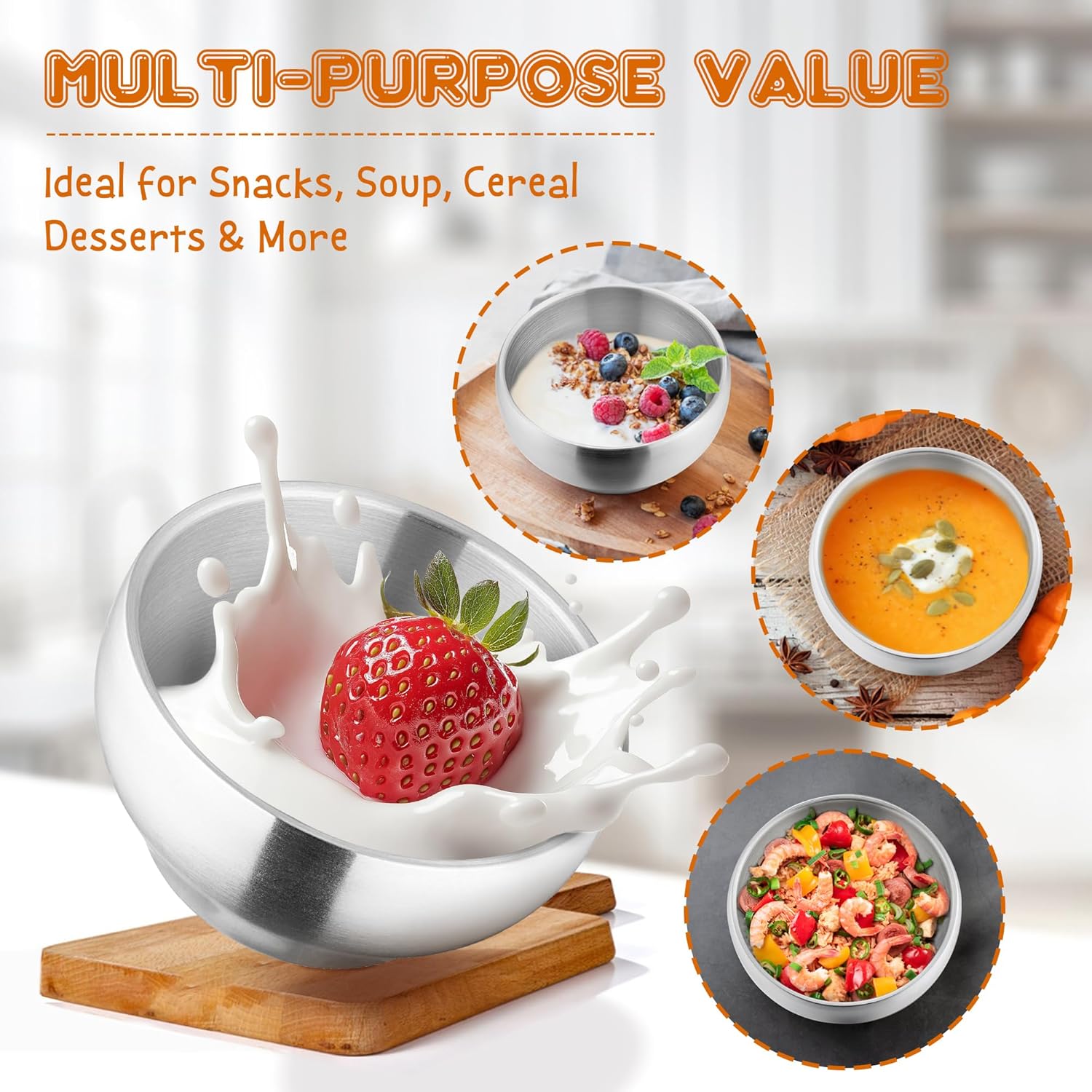 Stainless Steel Bowls for Kids-6 Pack, 12OZ Double Walled Baby Toddler Bowls for Baby Food/Cereal/Snack, 18/10 Non-Toxic Metal & Unbreakable, Dishwasher Safe - Image 4