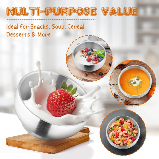 Stainless Steel Bowls for Kids-6 Pack, 12OZ Double Walled Baby Toddler Bowls for Baby Food/Cereal/Snack, 18/10 Non-Toxic Metal & Unbreakable, Dishwasher Safe - Image 4