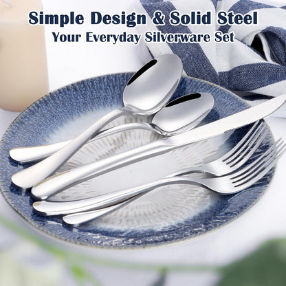 Heavy Duty Silverware Set for 8, 40-Piece Stainless Steel Flatware Cutlery Set, Thick Metal Eating Utensils Including Forks and Spoons Knife, Heavy Weight & Mirror Finish, Dishwasher Safe - Image 3