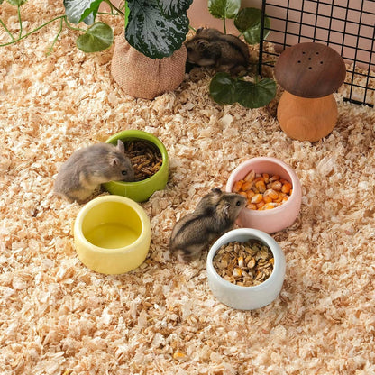 4 Pack Small Hamster Food Bowl Ceramic Guinea Pig Food Dish No Spill Hamster Food and Water Bowl Small Animal Food Bowl for Chinchilla Hedgehog Hamster Gerbil - Pink Blue Yellow and Green - Image 3