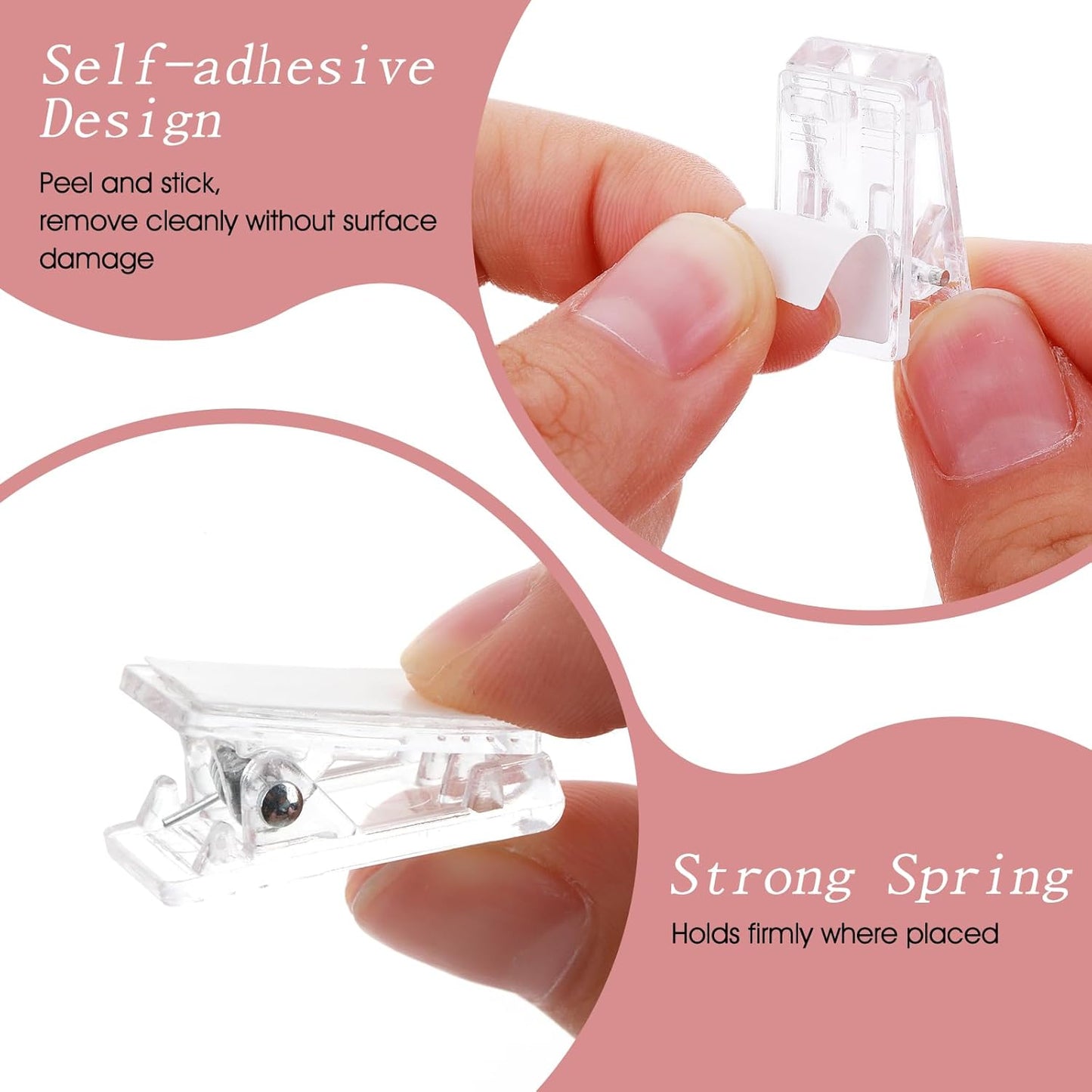 15 Pcs Tapestry Wall Hanging Clips, Self Adhesive Clips Wall Clips Poster Hanger Shower Curtain Clips Double-Sided Adhesive Spring Clips for Blanket Poster Clothing Wall Flag (Clear) - Image 4