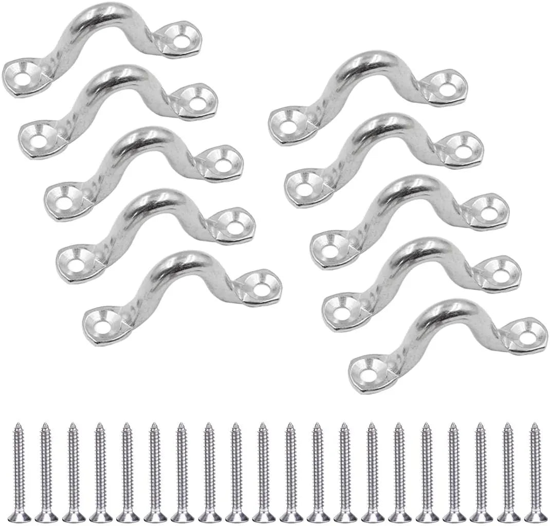 10Pcs M8 316 Stainless Steel Bimini Boat Top PAD Eye, Eye Straps, Tie Down, Kayak Deck Loops, Tie Down Anchor Point, Footman's Loop for Kayak Canoe Rigging