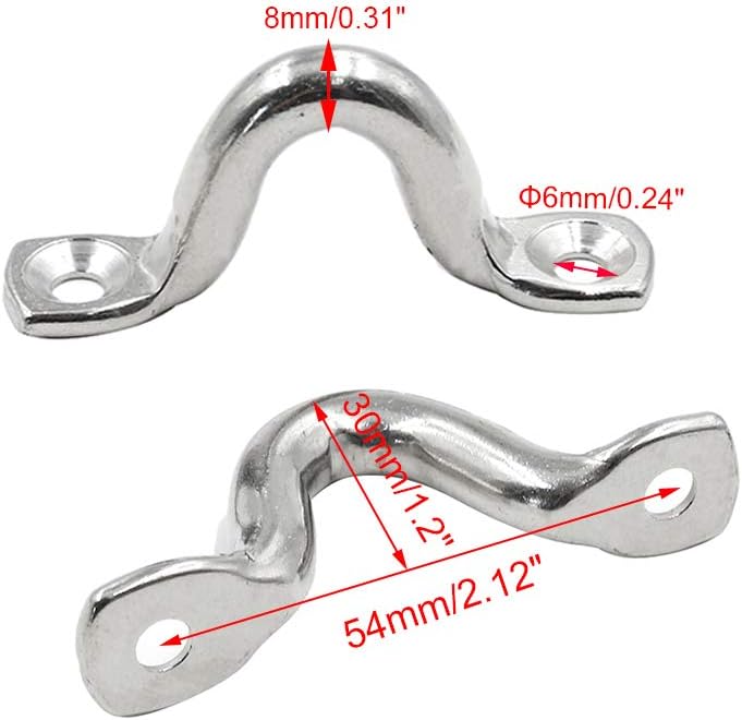 10Pcs M8 316 Stainless Steel Bimini Boat Top PAD Eye, Eye Straps, Tie Down, Kayak Deck Loops, Tie Down Anchor Point, Footman's Loop for Kayak Canoe Rigging - Image 2
