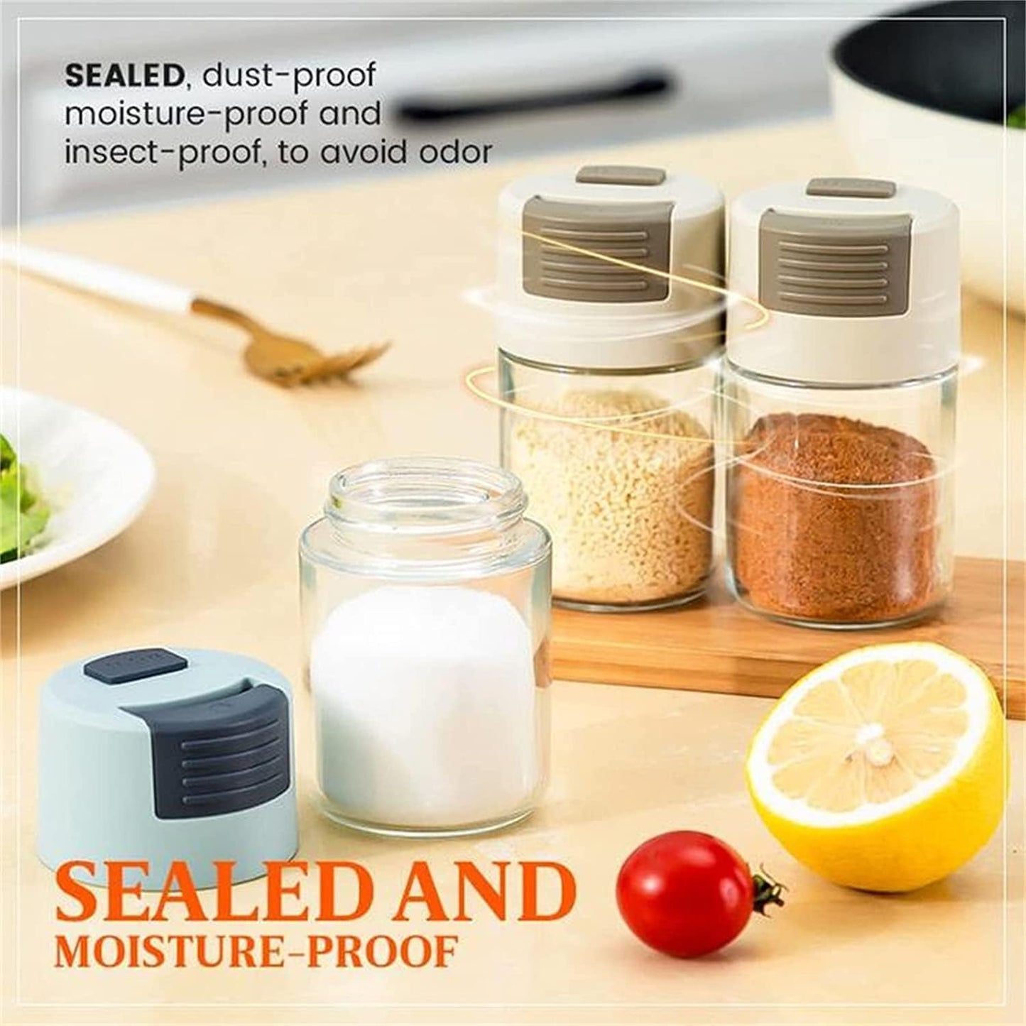 Metering Salt Shaker, Glass Metered Salt Dispenser, Press Type Quantitative Salt Glass Seasoning Bottle, Can Spice Salt Cumin Powder Pepper Shakers BBQ Condiment Seasoning Bottle (Green) - Image 4