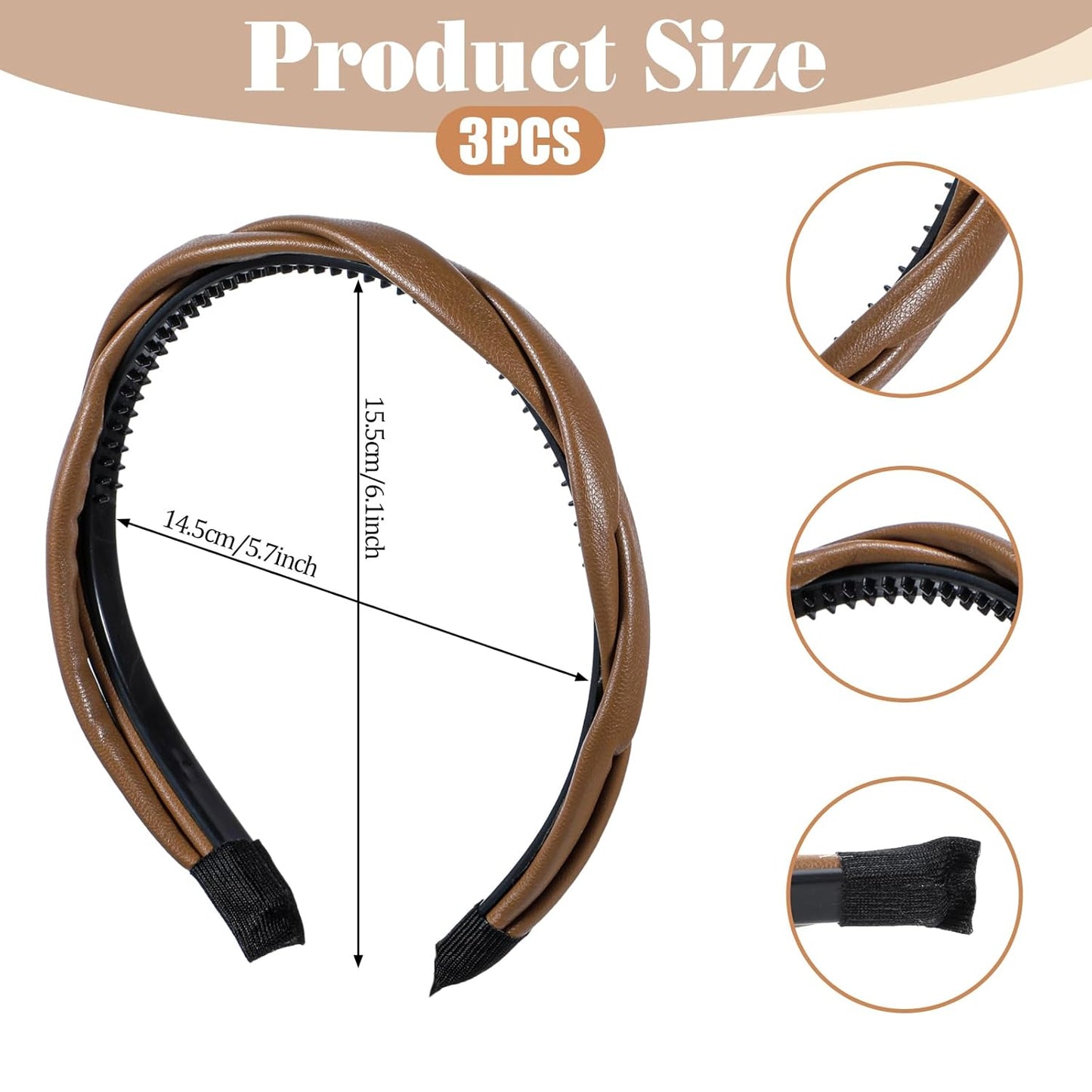 3 PCS Non-slip Leather Headbands for Women, Twisted Headband for Women, Boho Braided Headband, Hair Accessories for Woman Girls - Image 2