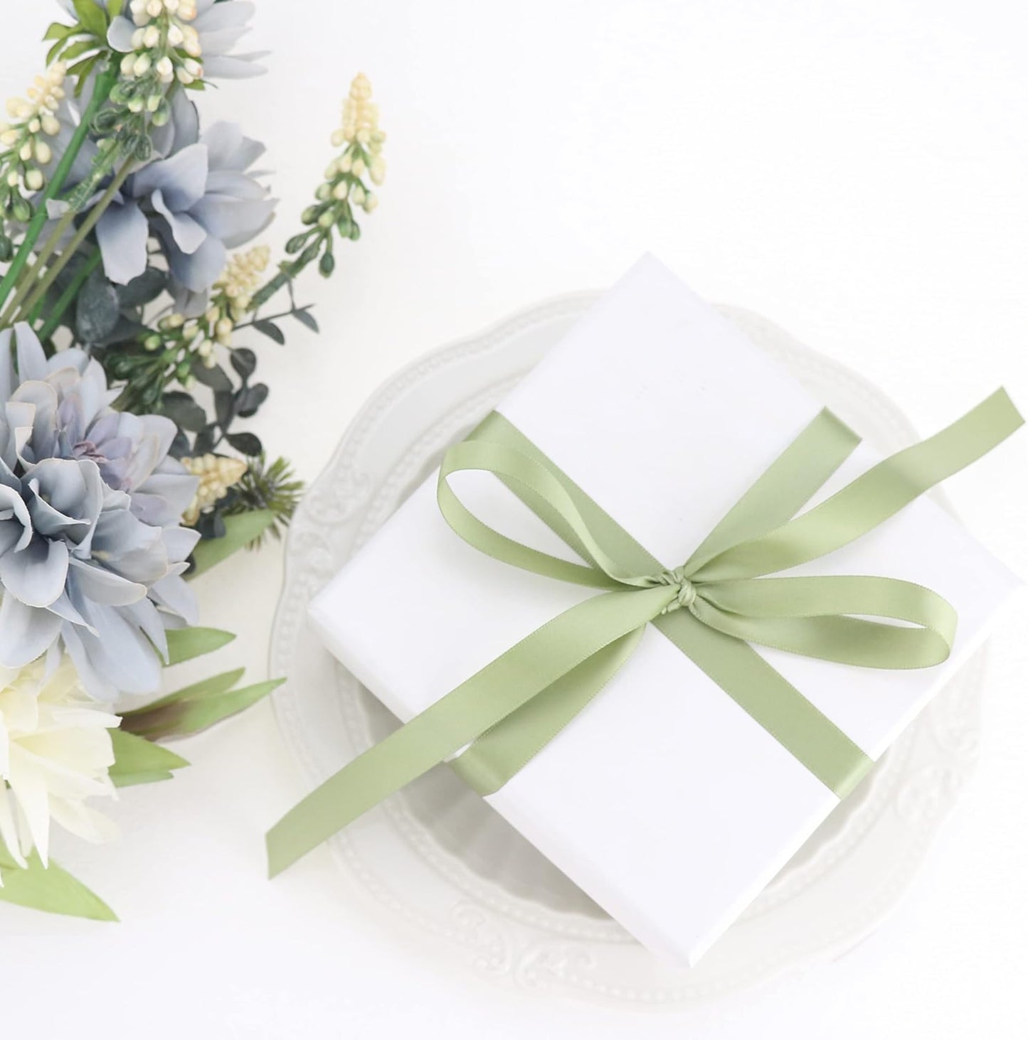 Sage Ribbon 1/2 Inch Sage Green Satin Ribbon Green Silk Ribbon for Wedding Decor Thin Sage Green Ribbon for Gift Wrapping Hair Ribbon for Craft - 50Yards - Image 4