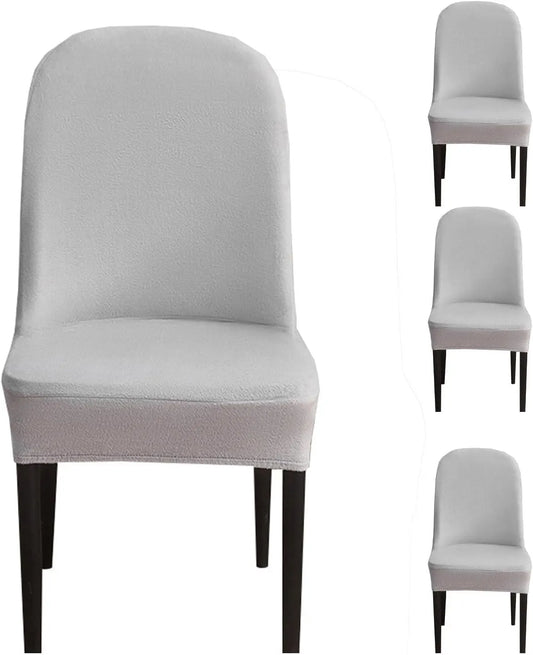 Curved Dining Room Chair Covers,Round Back Dining Chair Slipcovers, Curved Thick Plush Office Chair Covers Slipcovers, Wingback Dining Chair Covers Slipcovers Dining Room Chair Protectors(Silver gray,
