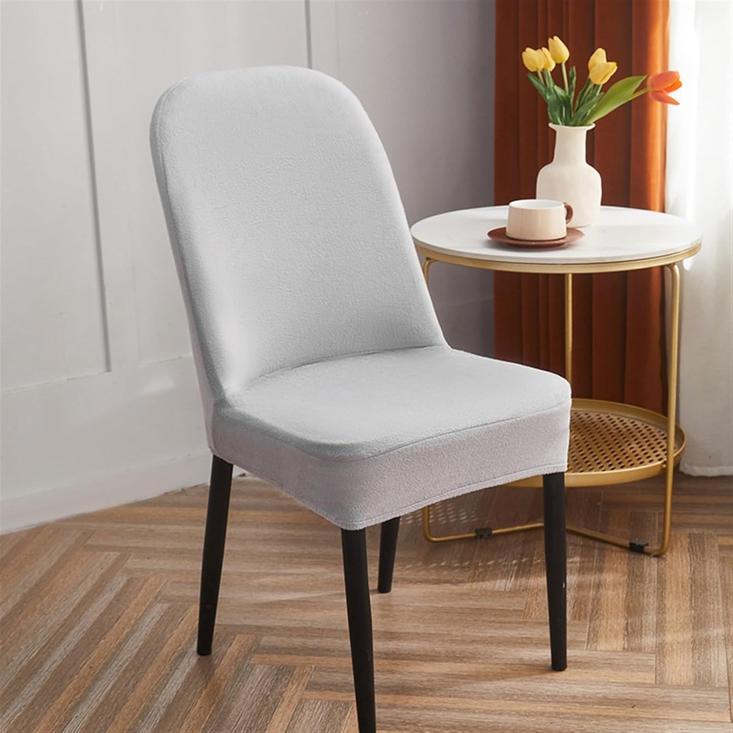 Curved Dining Room Chair Covers,Round Back Dining Chair Slipcovers, Curved Thick Plush Office Chair Covers Slipcovers, Wingback Dining Chair Covers Slipcovers Dining Room Chair Protectors(Silver gray, - Image 2