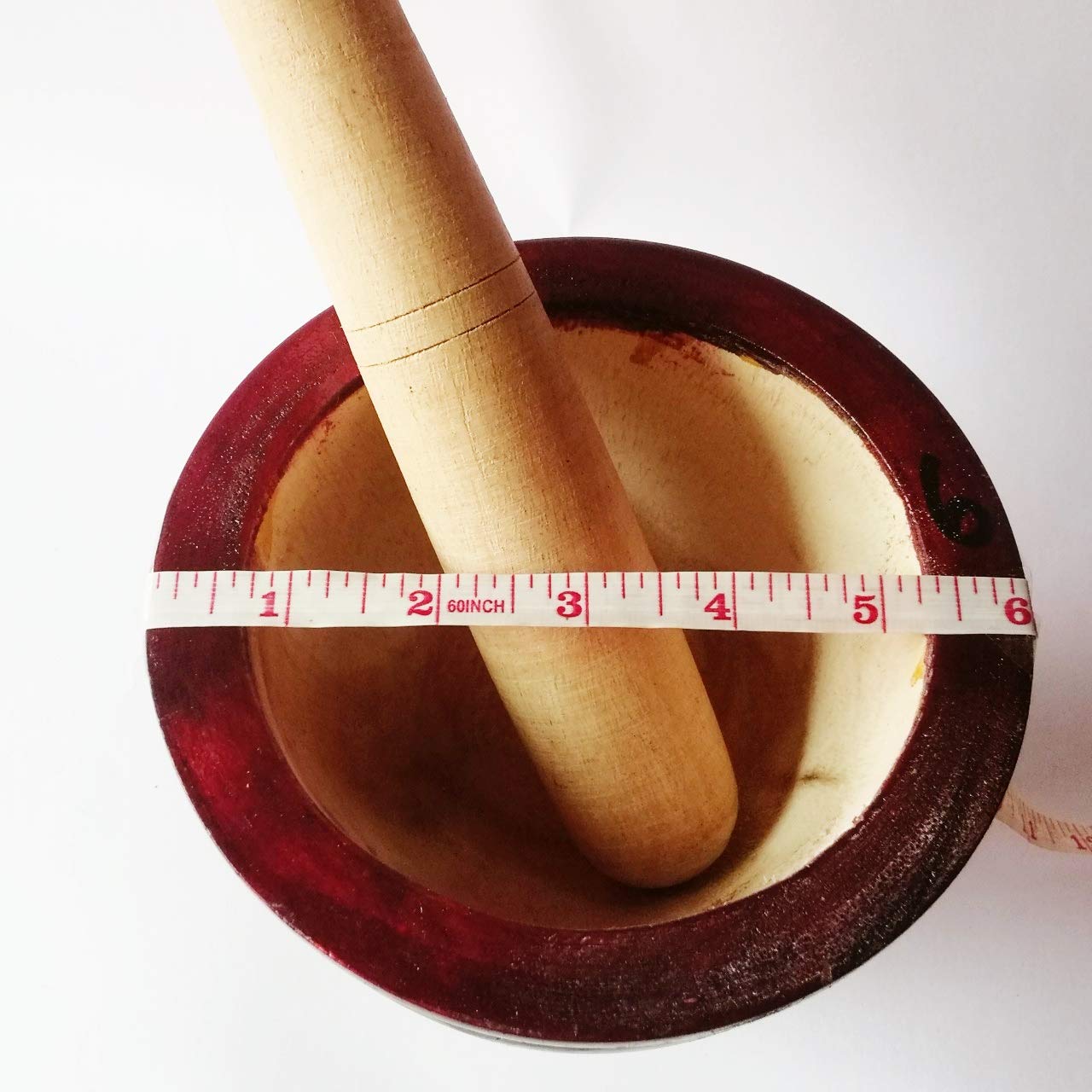 Wooden Mortar 6" Pestle Grinding Herb Garlic Papaya Salad Som Tum Thai Kitchen Tool 1 Set - Image 2
