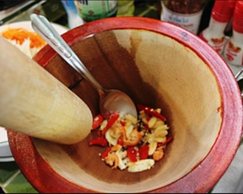 Wooden Mortar 6" Pestle Grinding Herb Garlic Papaya Salad Som Tum Thai Kitchen Tool 1 Set - Image 4