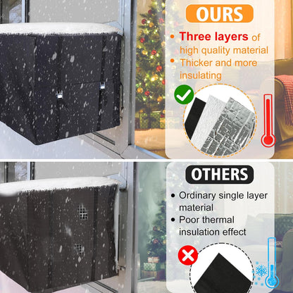Air Conditioner Covers for Window Units - 3 Layers Insulation Outside AC Cover with Elastic Drawstring Metal Buckle Strap, Outdoor Winter Waterproof AC Canopy Sun Shade - 27.5 × 22.5 × 18.5 Inch - Image 3