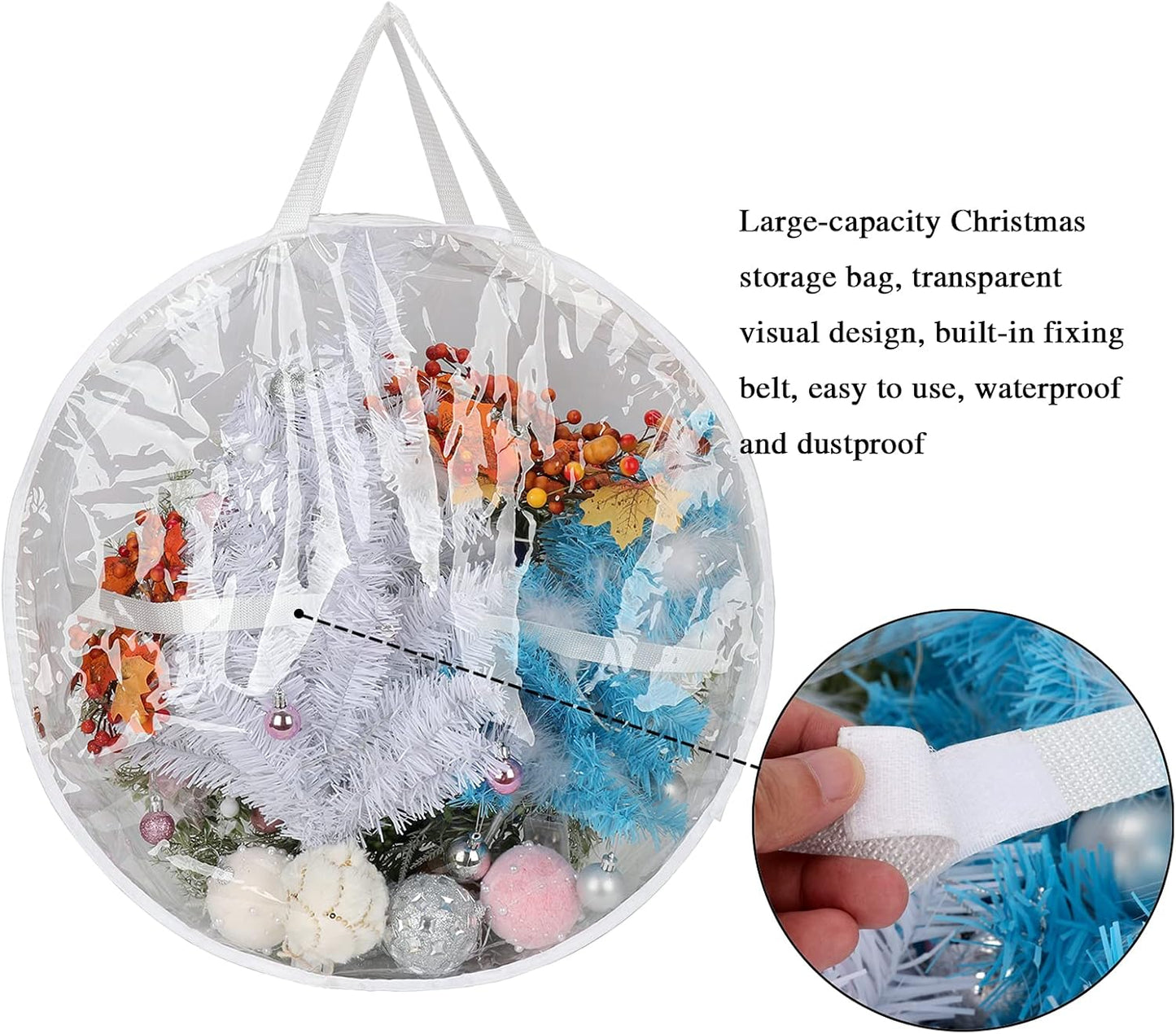 2Pcs Christmas Wreath Storage Container 20 Inch Clear Wreath Storage Bags Round Durable Wreath Bags Clear Everyday Bag with Dual Zippers and Sturdy Handles for Holiday Christmas Wreaths - Image 2